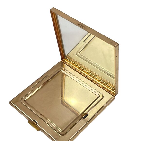 Vintage Volupte 1940s Powder Compact Gold-Tone Square Powder Compact With Mirror - Picture 2 of 10